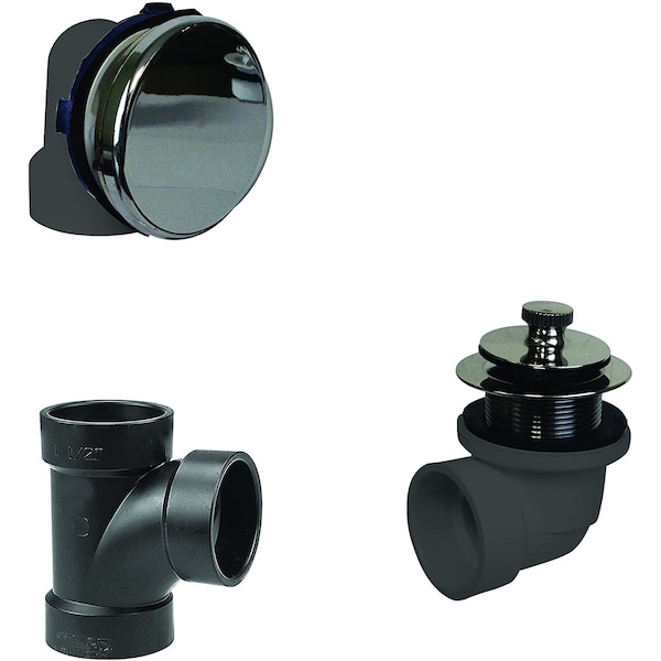 Westbrass Illusionary Overflow, Sch. 40 ABS Plumbers Pack W/ Lift and Turn Bath Drain in Polished Nickel D594AHRK-05 - main